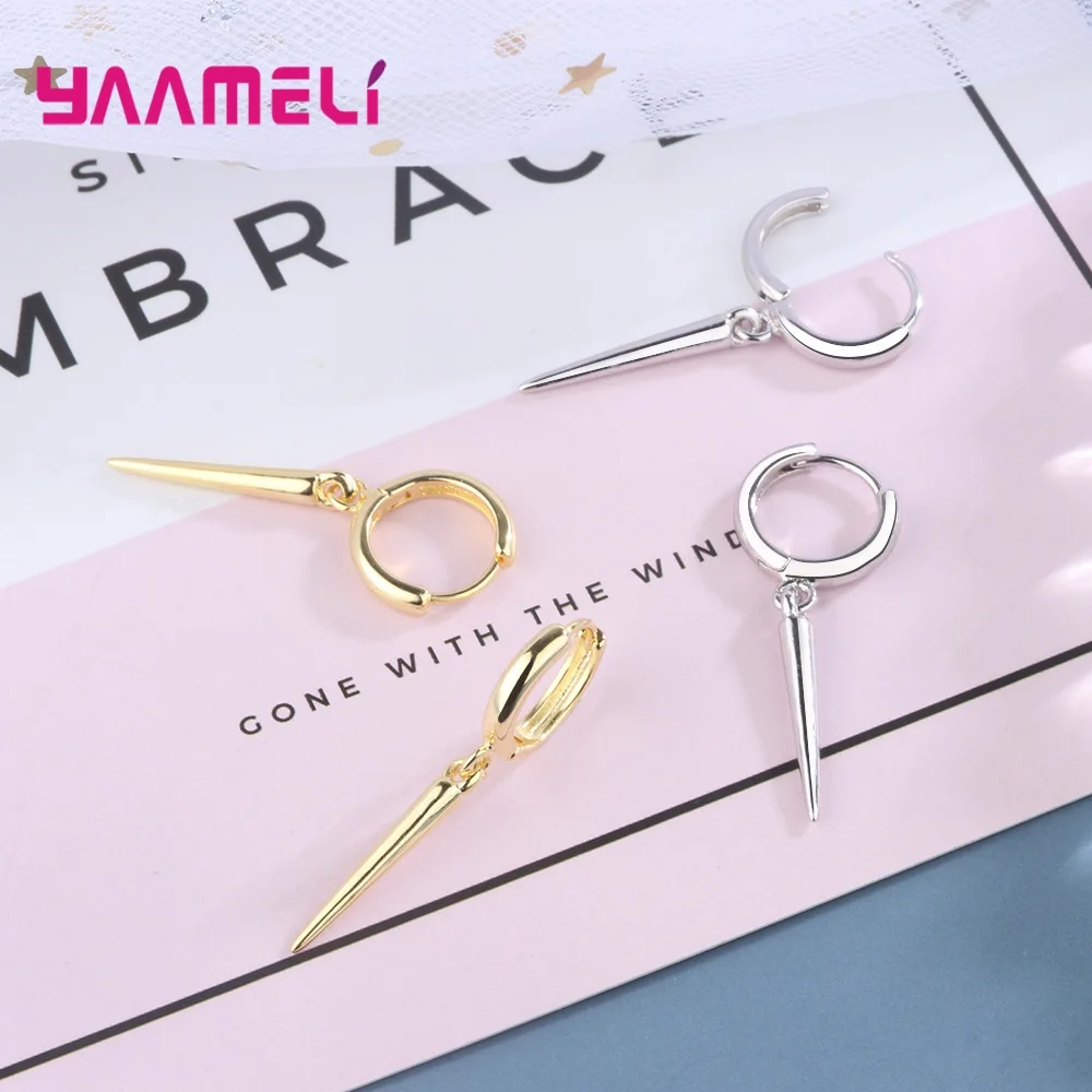 Minimalist Round Hoop 925 Sterling Silver Drop Earrings Dangle Thin Stick Simple Gold Silver Color Ear Jewelry For Women image 4