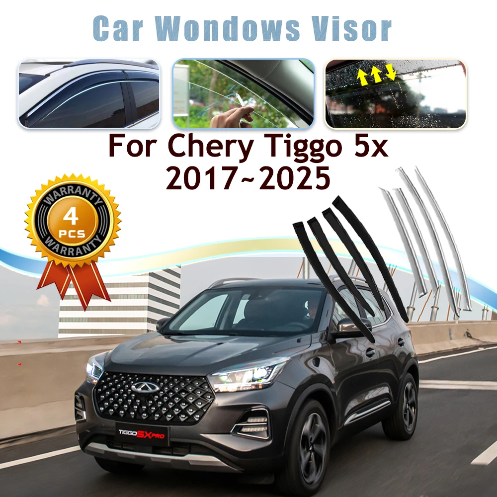 

4PCS Car Window Visor For Chery Tiggo 5x 4 Pro 5x Pro EMC Wave 3 2017~2024 Sun Guard Deflector Windshields Trim Auto Accessories