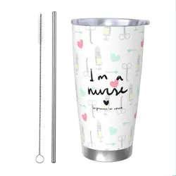 I am a Nurse Insulated Tumbler with Straws Lid Enfermera En Apuros Vacuum Thermal Mug Double Wall Bottle Cup, 20oz