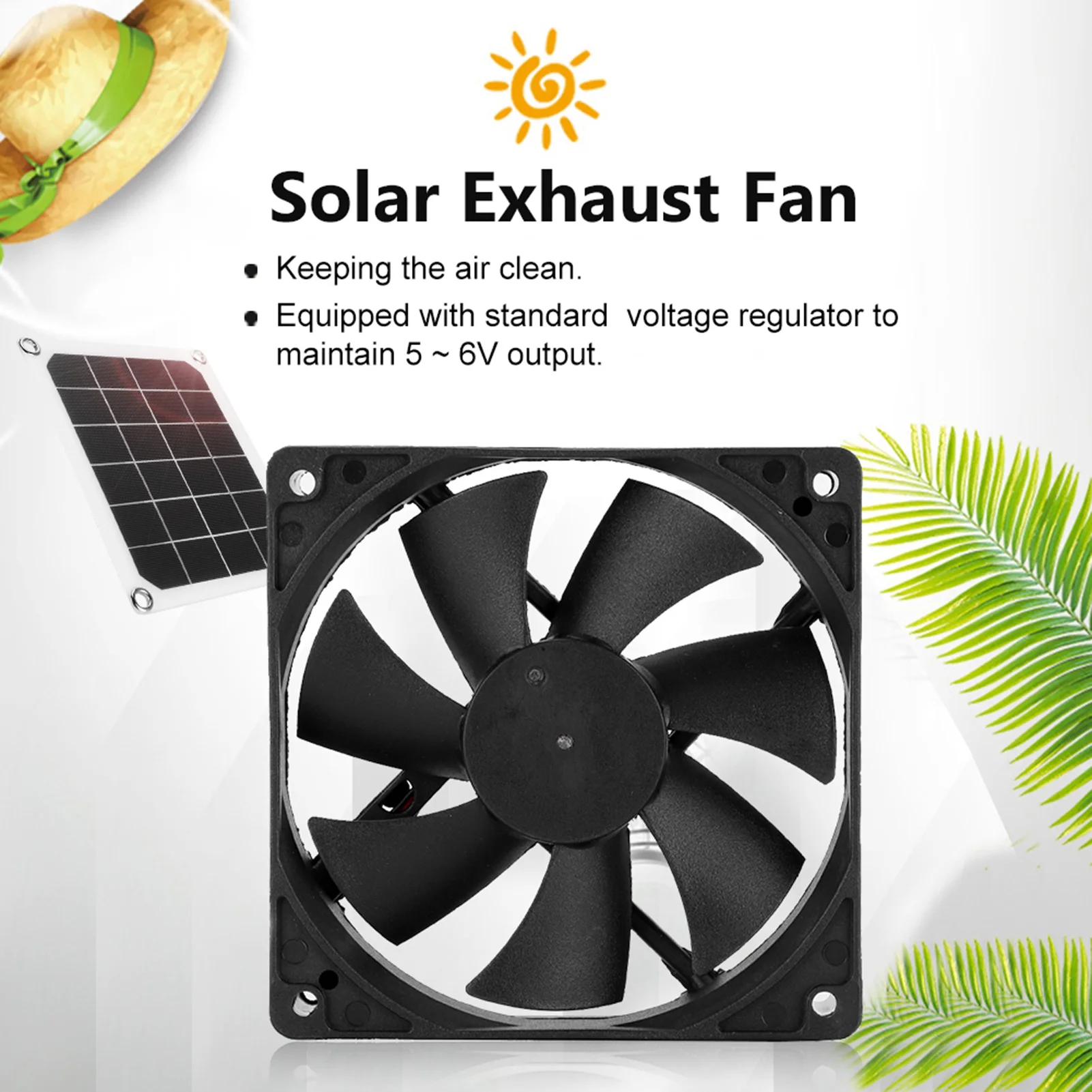 6V 10W Outdoor Solar Power Panel Exhaust Fan USB Charging for Greenhouse Chicken House Exhaust Fan