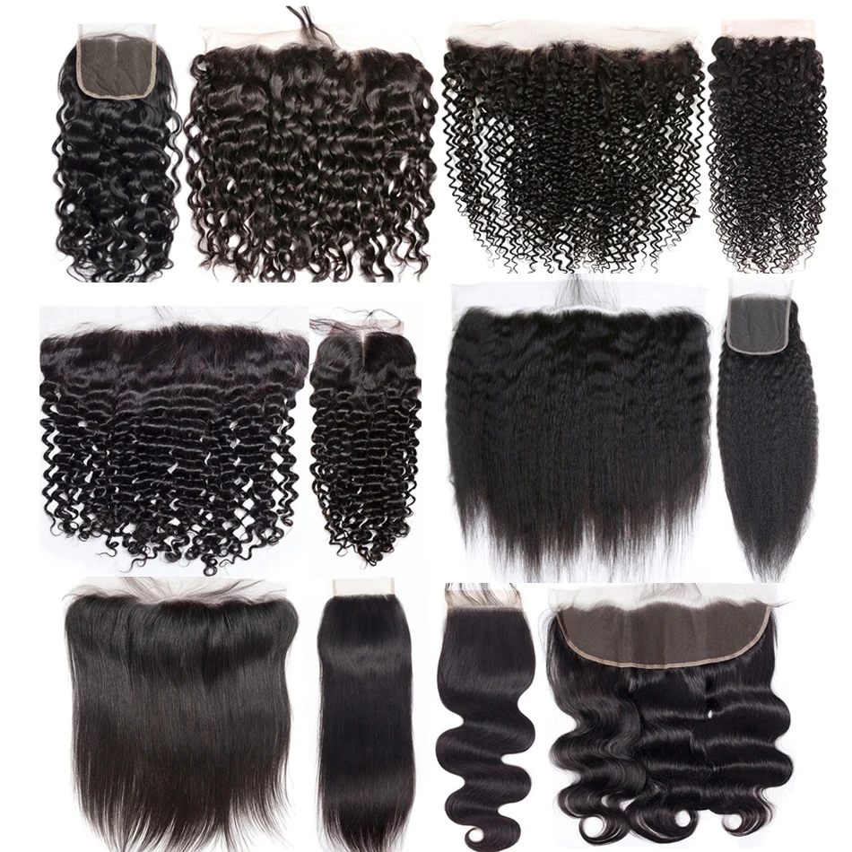 4x4 13x4 Transparent Lace Frontal Closure Straight Water Wave Kinky Curly Lace Closure Only Remy Human Hair Pre Plucked