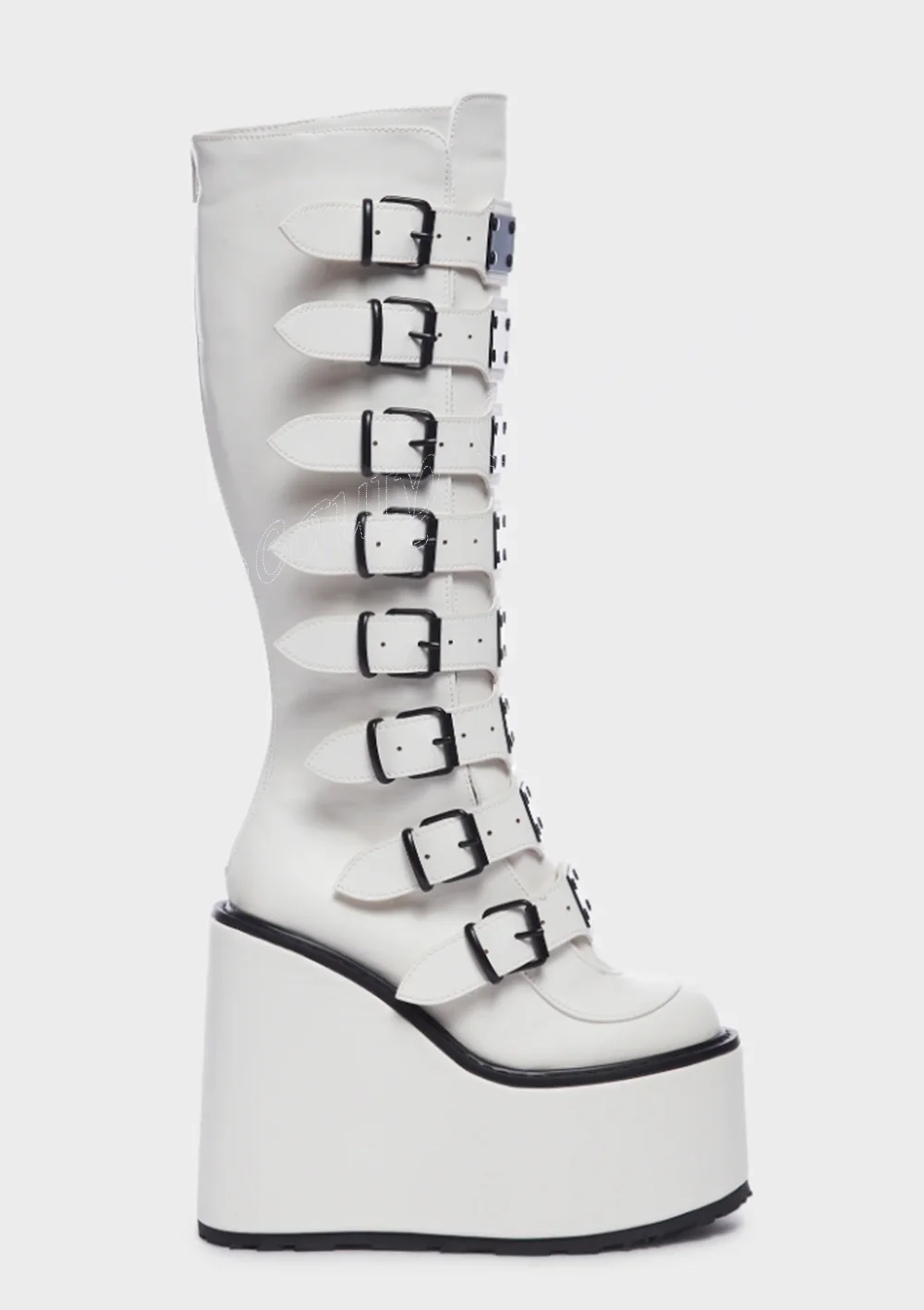 

White Multi Buckle Decor Thick Heel Boots Wedges Heel Platform High Heels Women Shoes 2023 New Big Size Zapatos Para Mujere