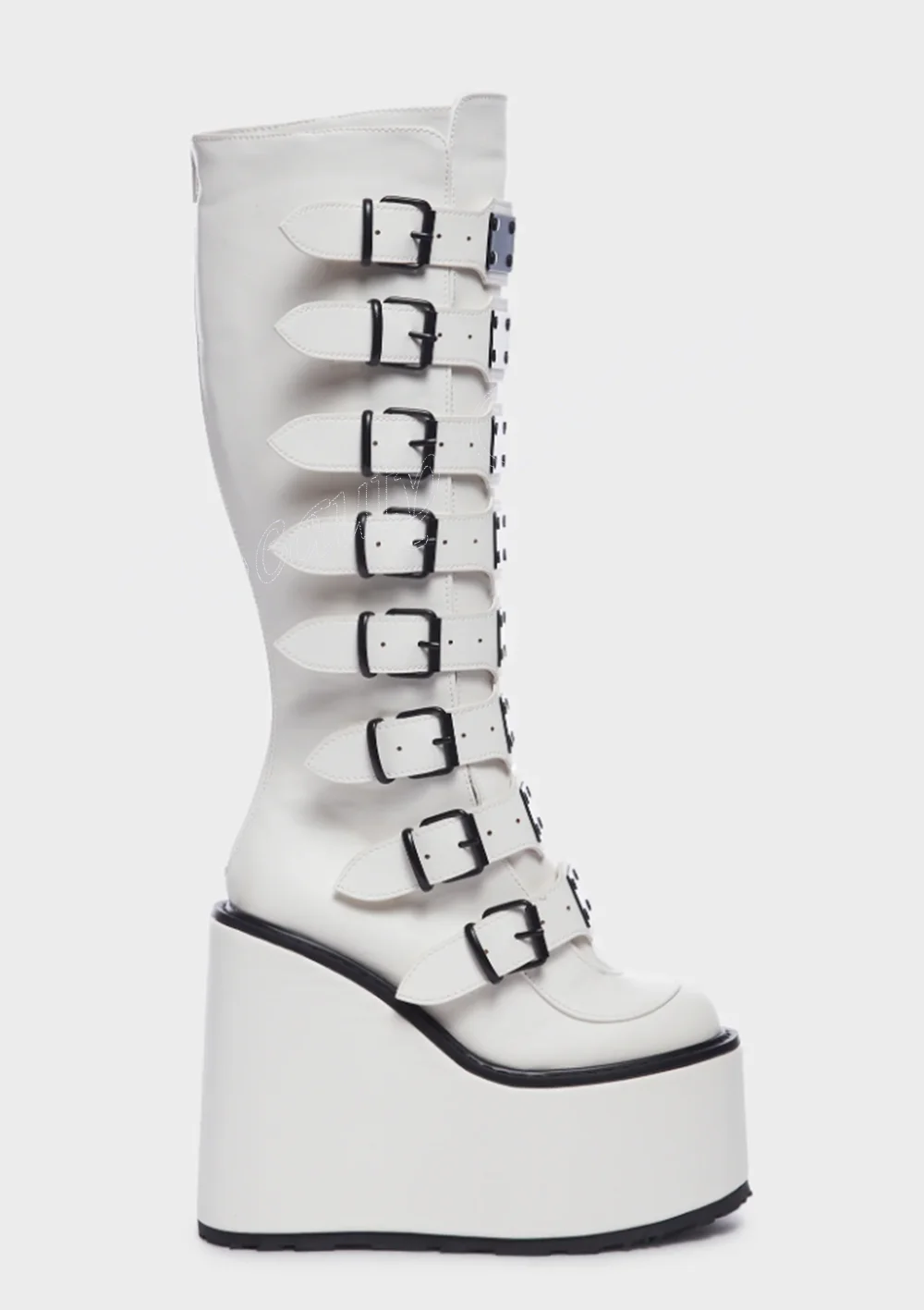 White Multi Buckle Decor Thick Heel Boots Wedges Heel Platform High Heels Women Shoes 2023 New Big Size Zapatos Para Mujere