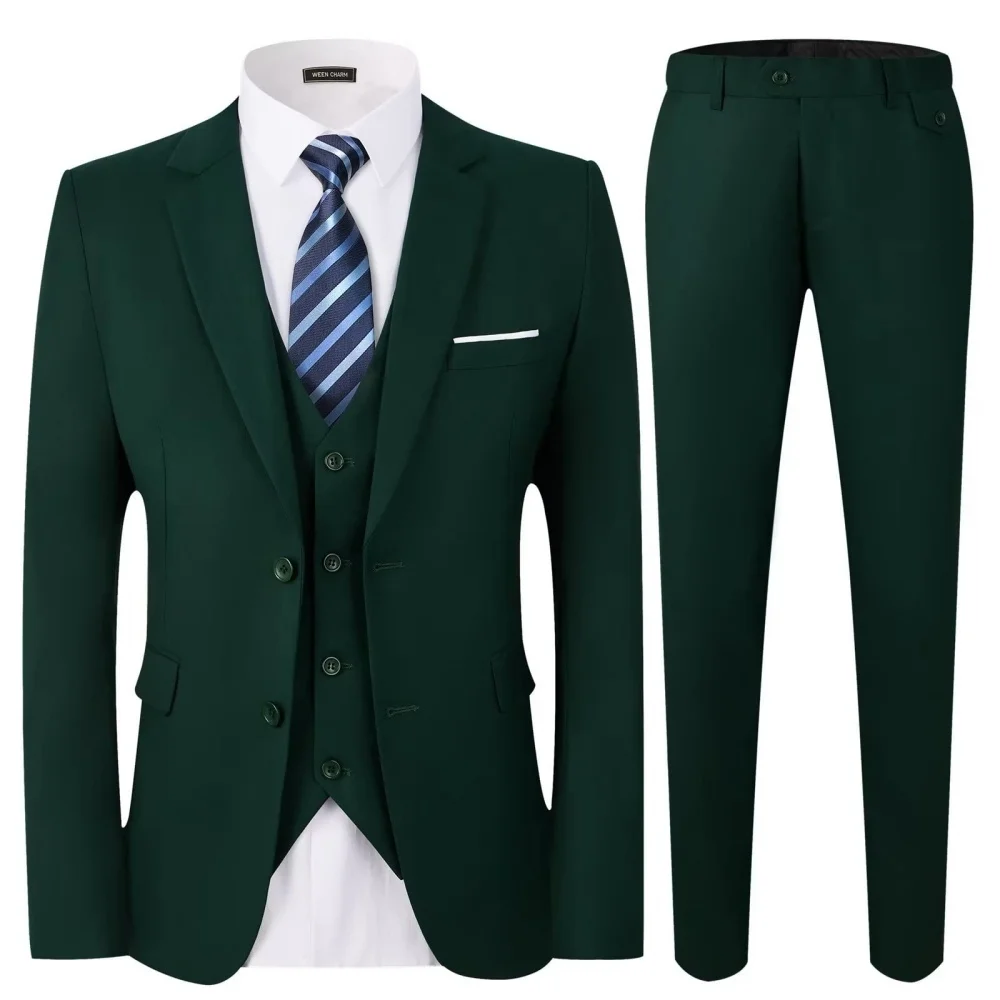 

Um botão fino ajuste único breasted festa masculino 3 peças terno elegante sólido blazer colete calças conjunto