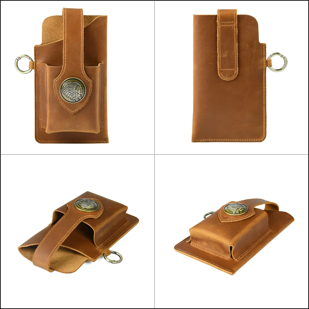 AIGUONIU Marsupio in vera pelle stile Crazy Horse da uomo antifurto multiuso escursionismo all'aperto custodia per cellulare custodia per fondina
