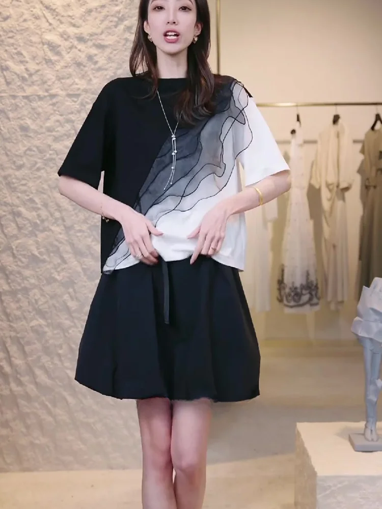 Casual Commute Short Sleeve T-Shirt Color Block Design Loose Fit Versatile Base Layer Shirt Fashionable Summer Top