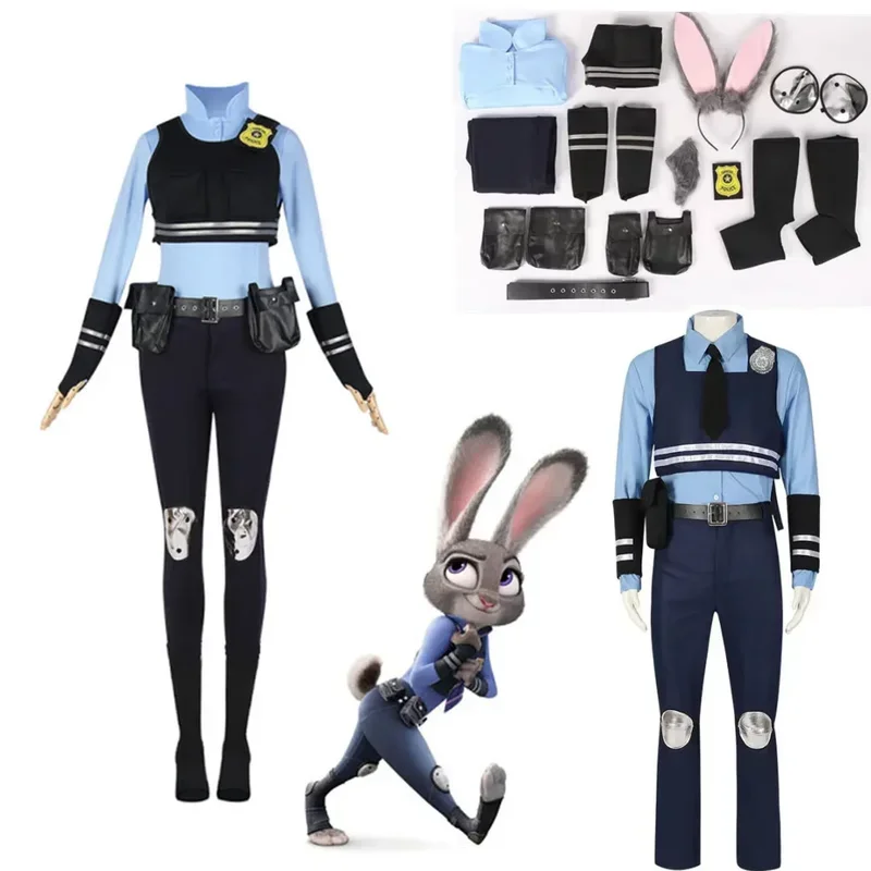 Rabbit Cop Judy Cosplay Costume Movie Cartoon Zootopia-Zootropolis Suit Police Uniform ClothesHalloween Party Role Play Bunny