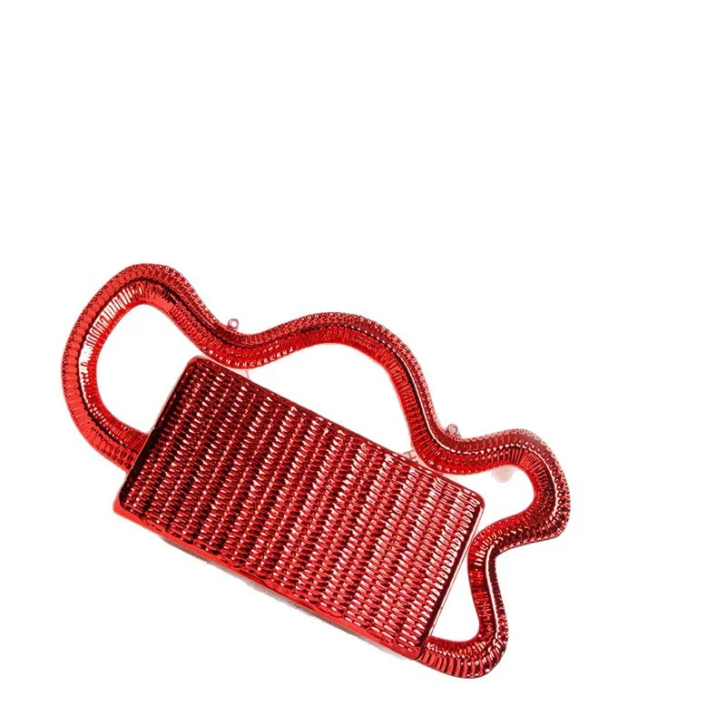 Wavy Handle Gold Metal Evening Clutch, Weave Pattern Acrylic Box Purse, Unique Woven Box Handbag for Women