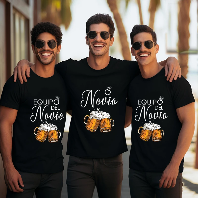 

Spanish Evg Team Groom Man T-shirt Boyfriend Single Farewell Oversized Clothing Bachelor Party Beer Graphic Tops Wedding Tees