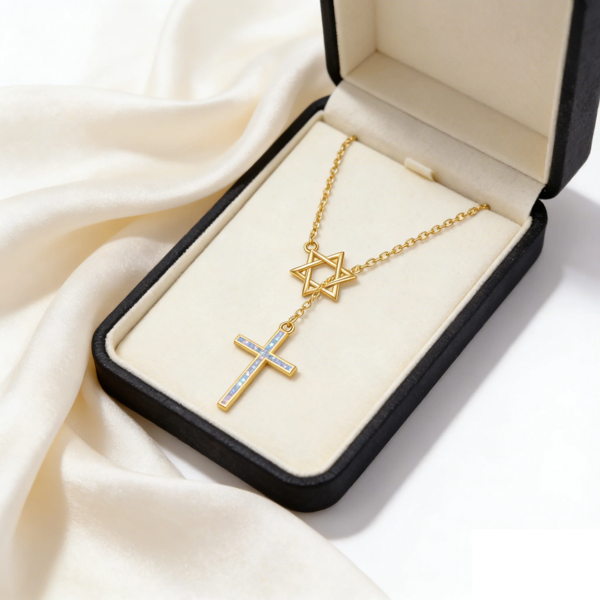 Star of David Cross Necklace for Women White Opal Inlay vintage Jewelry Perfect Gift for Birthday Anniversary Daily  Faith Wear