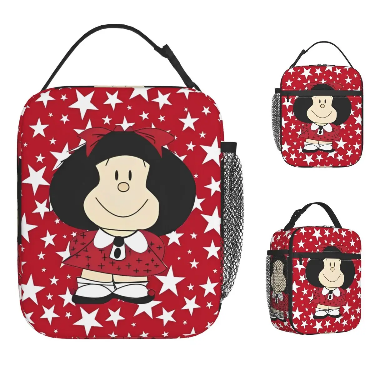 

Mafalda Lunch Bag School Lunch Box For Men Kawaii Graphic Design Tote Food Bags Oxford Portable Insulated Cooler Bag