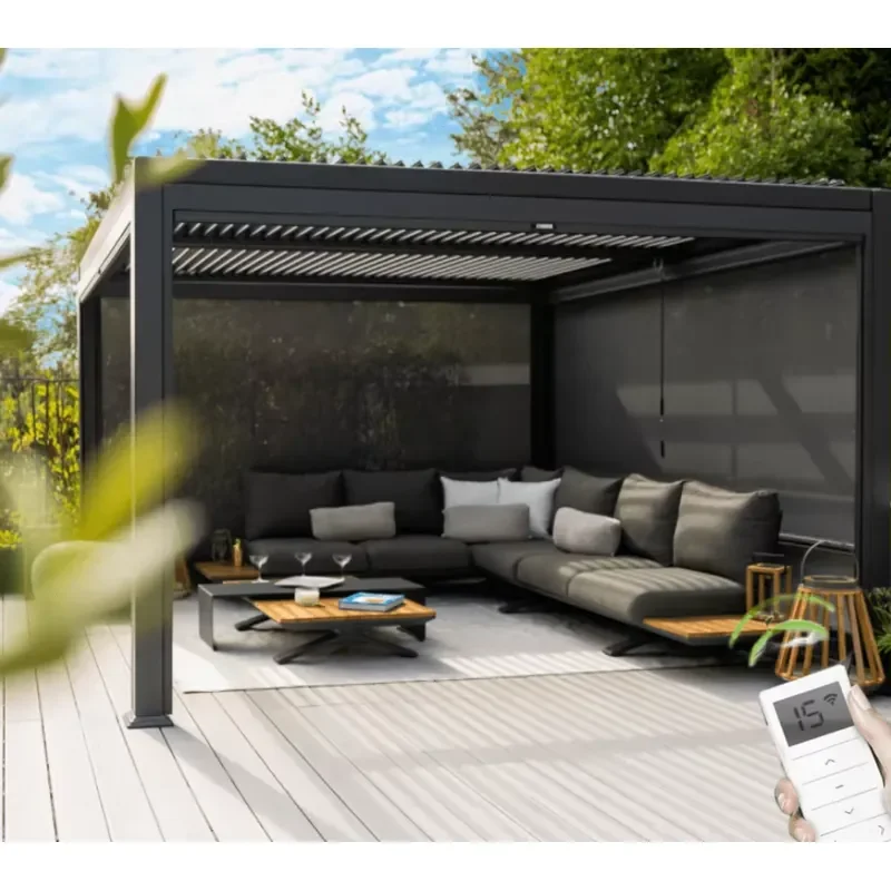 Aluminum Pergola Kits DIY Garden Patio Shade Adjustable Louvers Waterproof Canopy Roof Motorized Bioclimatic Pergola