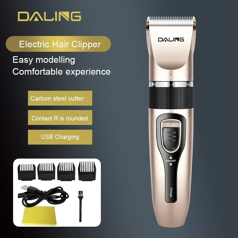 DALING DL-1512 USB rechargeable professional electric hair clipper with noise reduction design and cordless hair clipper