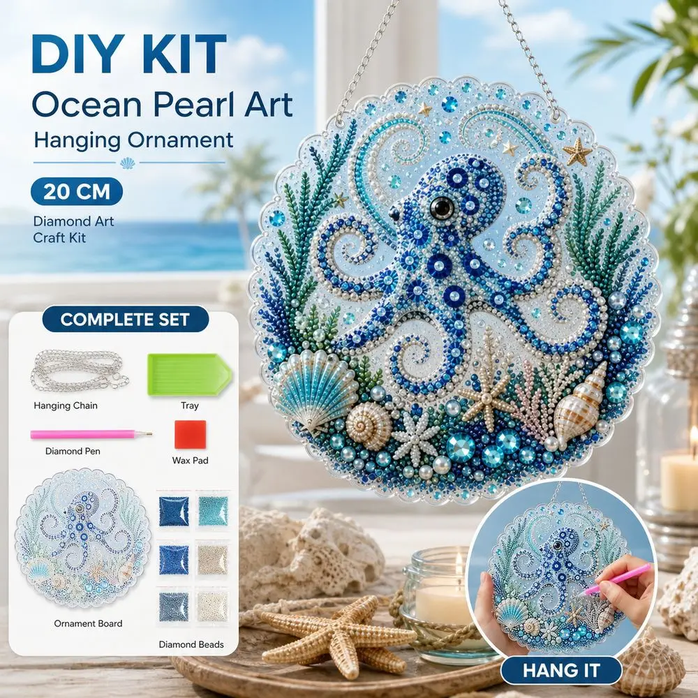 Ocean Pearl Art Pearl Art DIY Kit Sparkling Finish Complete Craft Set Pearl Painting Craft Set Diamond DIY Hanging Ornament Kit