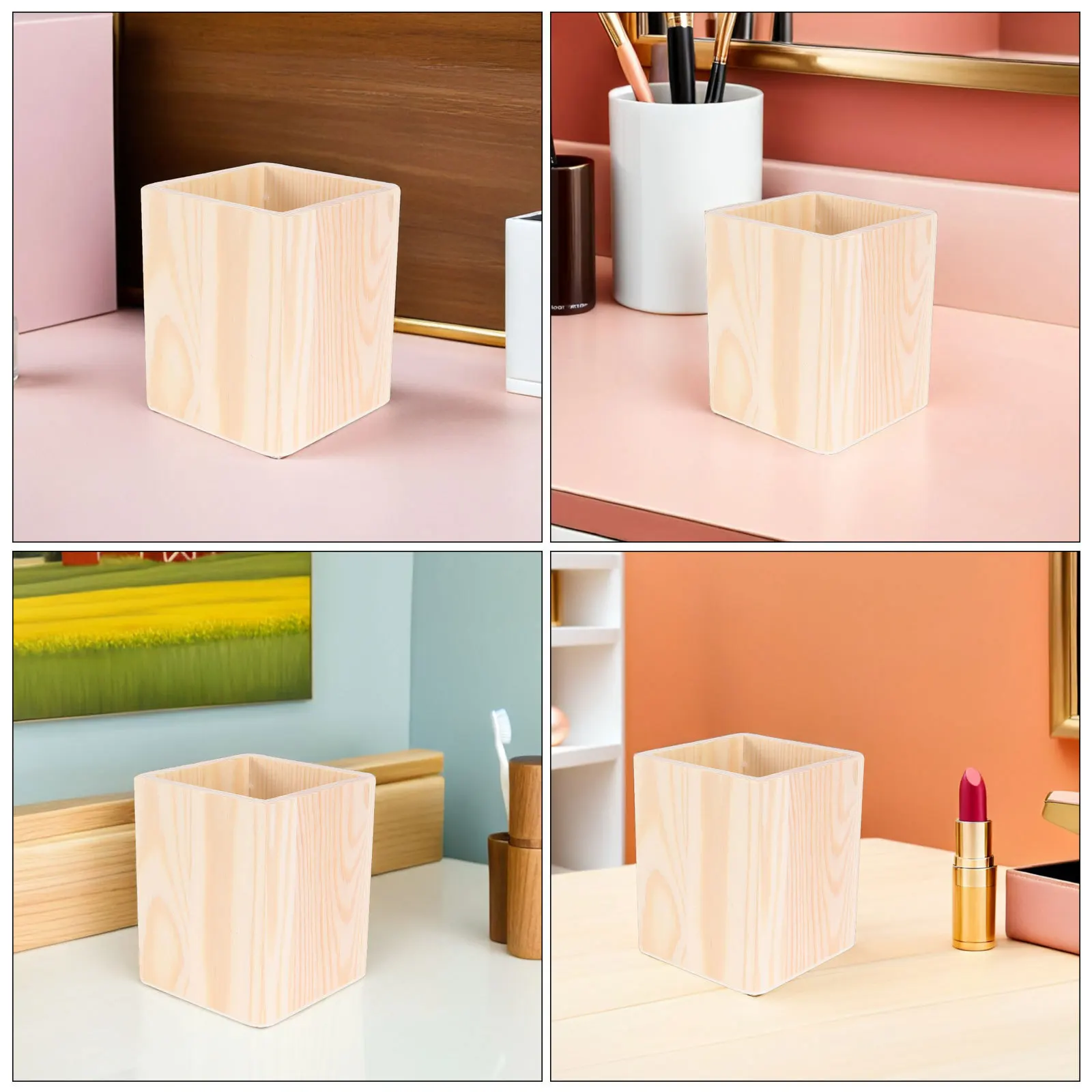 5 قطع DIY حامل قلم خشبي غير مكتمل كوب رصاص منظم سطح المكتب ريفي لمكتب المنزل فرشاة للمكياج تخزين الجدول المنظم #6