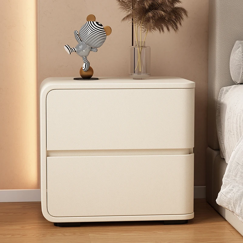 Nordic Color Leather Bedside Table Modern Style Living Room Brown Side Cabinet Bedroom Wooden Nightstands End Table image 3