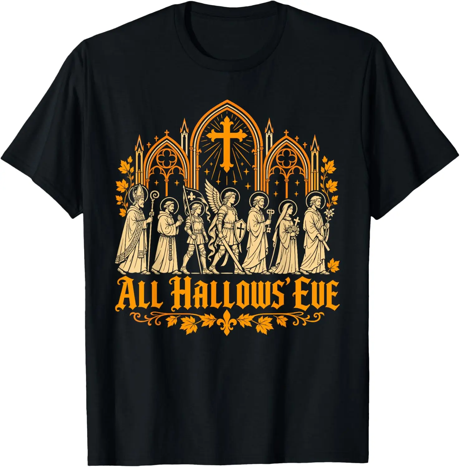 All Hallows' Eve Catholic Traditional Christian Saints Fall T-Shirt Premium heavyweight pure cotton—stylish, versatile, and unisex; a perfect Christmas gift suitable for year-round wear.