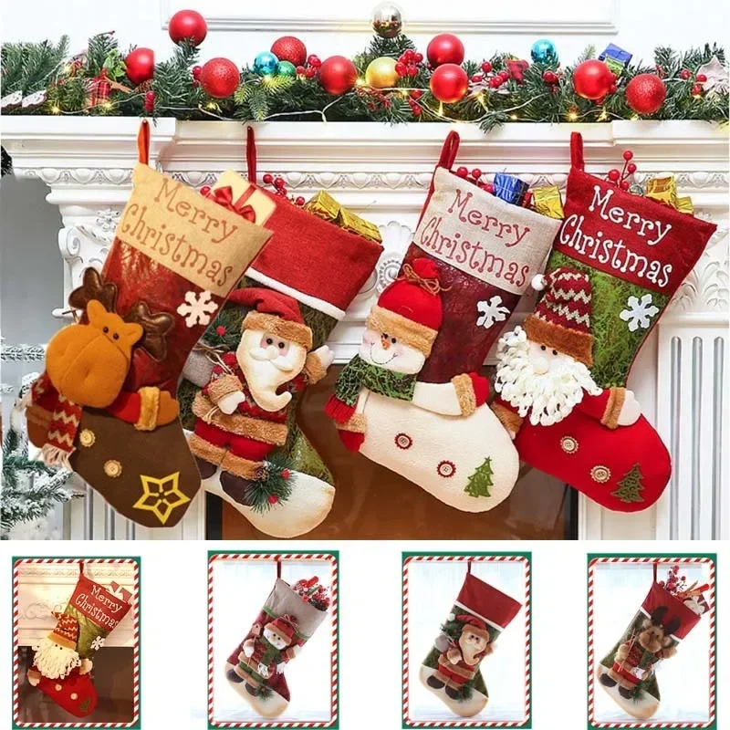 1 pz calza di natale pupazzo di neve Santa Elk Kid Candy Gift Bag calzino camino Decor capodanno natale albero di natale ornamenti titolare