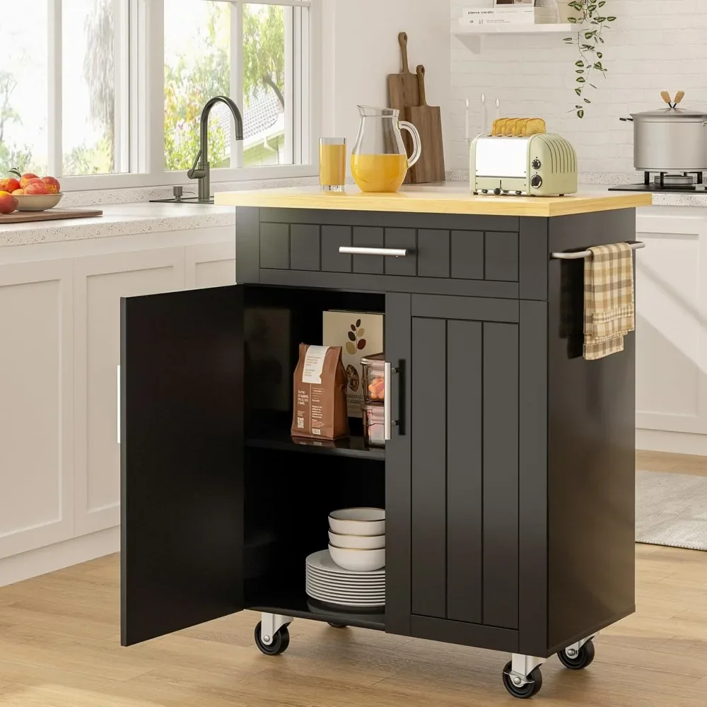 

Kitchen Island on Wheels with Storage Cabinet & Drawer, Width Rolling Kitchen Table, Cart Handle for Towel Rack or Free Mobility