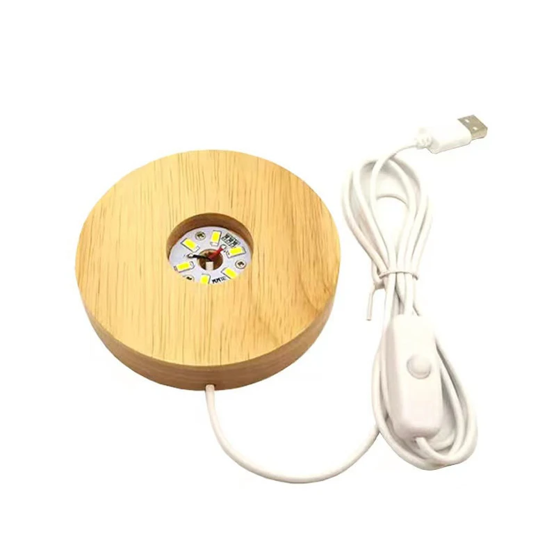 1.2W USB Creative Led Small Night Light with 7cm Solid Wood Base Atmosphere Crystal Light Base