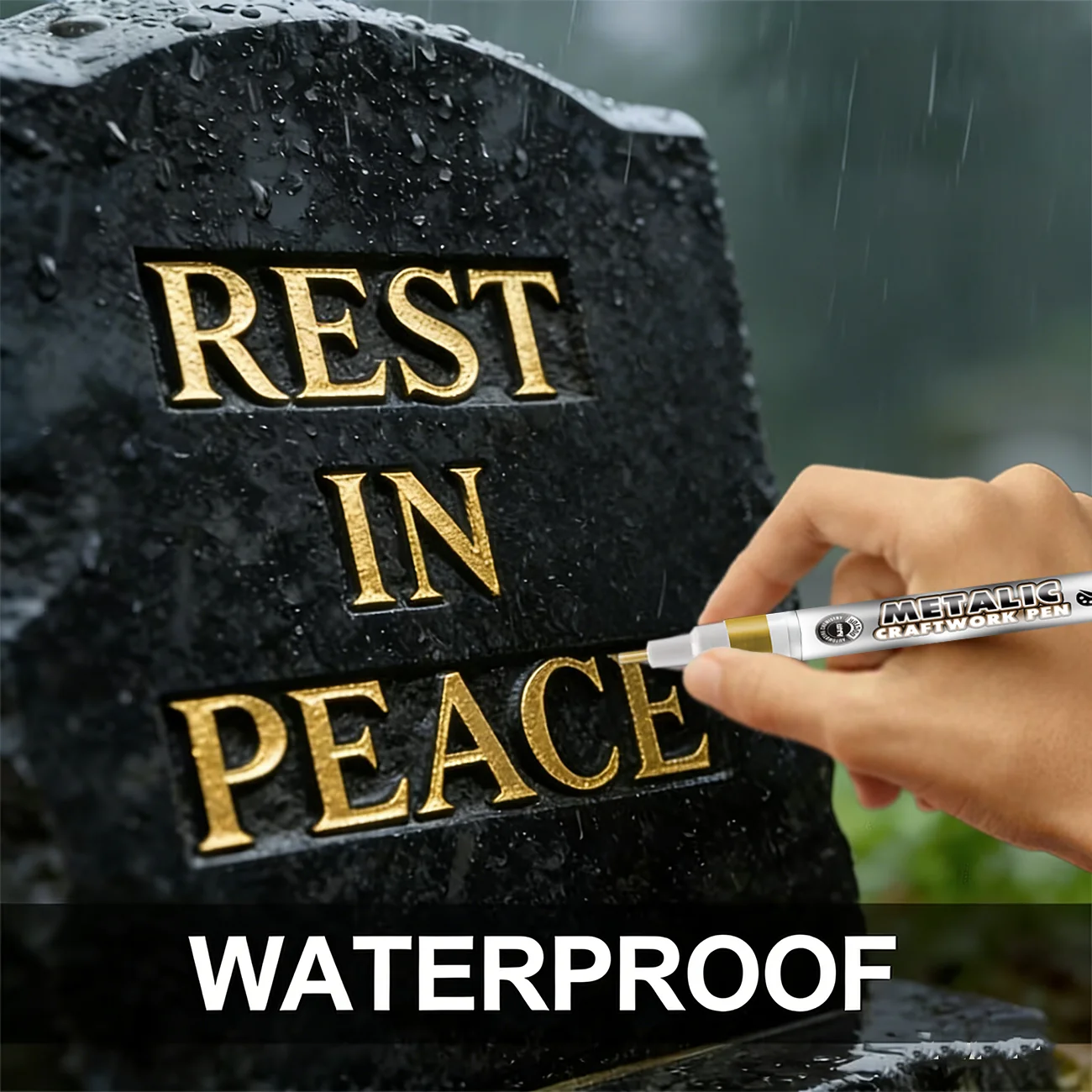 KJM 20ML Metallic Craftwork Pen Waterproof Gold Ink Monument Repair Marker for Tombstone Lettering Long-Lasting 3-5 Years