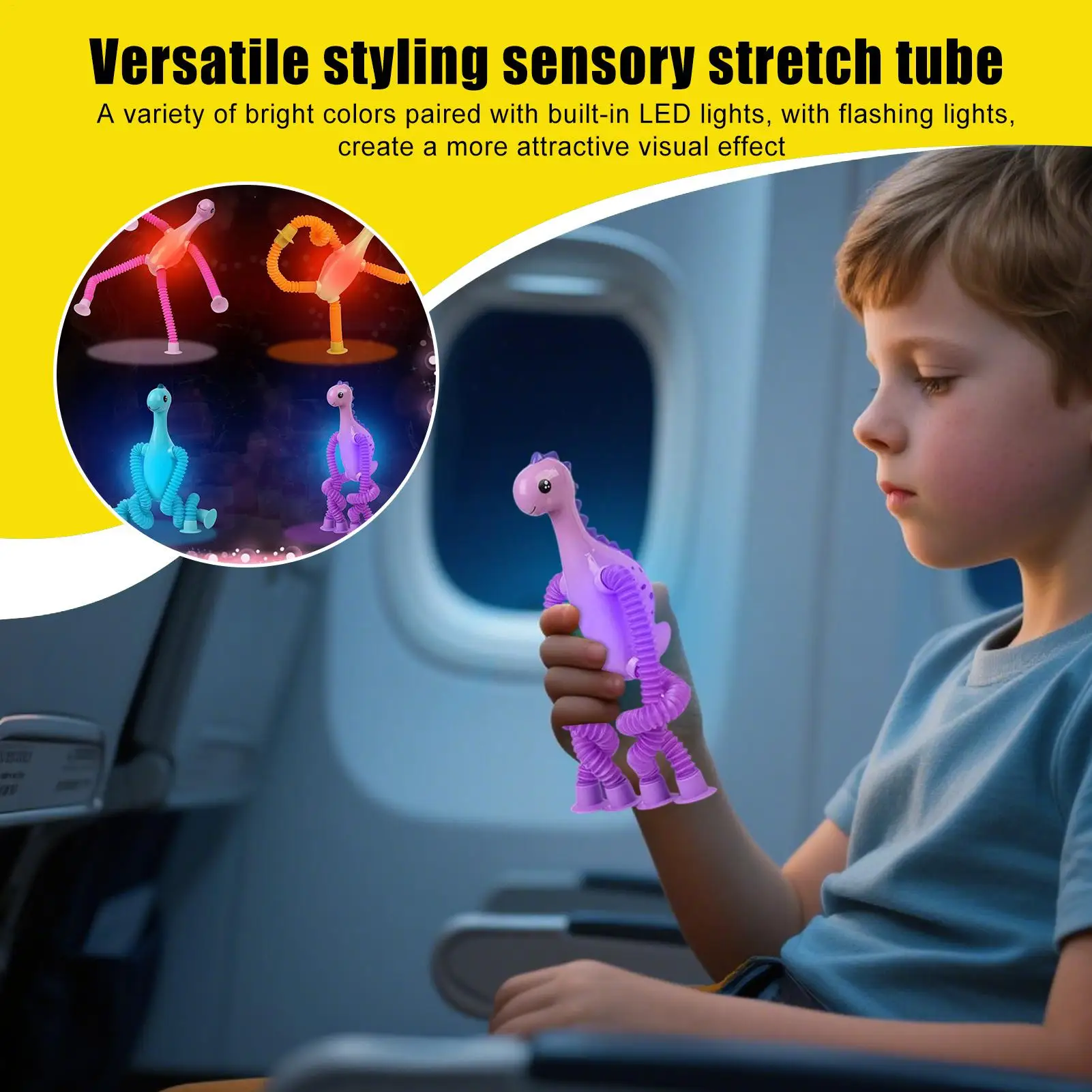 Ventosa telescopica Giocattoli animali Giocattoli da viaggio Tubo sensoriale dinosauro 4 pezzi Bomboniere educative Fidget con luci per