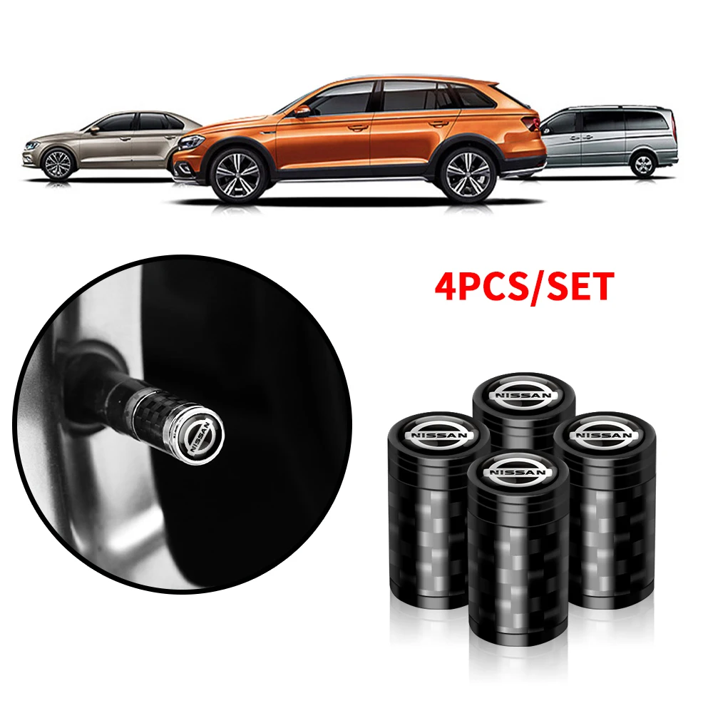 4Pcs Car Tire Decoration Carbon Fiber Wheel Valve Stem Caps Badge For Nissan X-trail Qashqai Note Juke Nismo Patrol Navara Micra