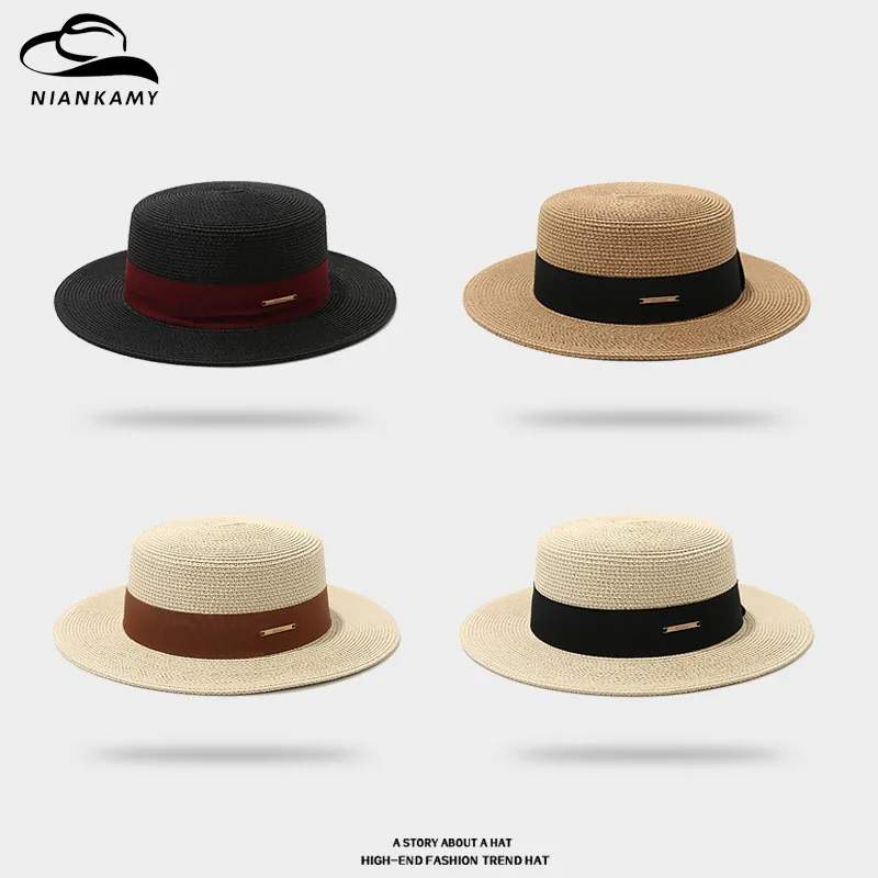 SS25 Viral Boater Hat - French Wide Brim Sun Hat with UPF, Face Slimming for Beach & Resort Chic