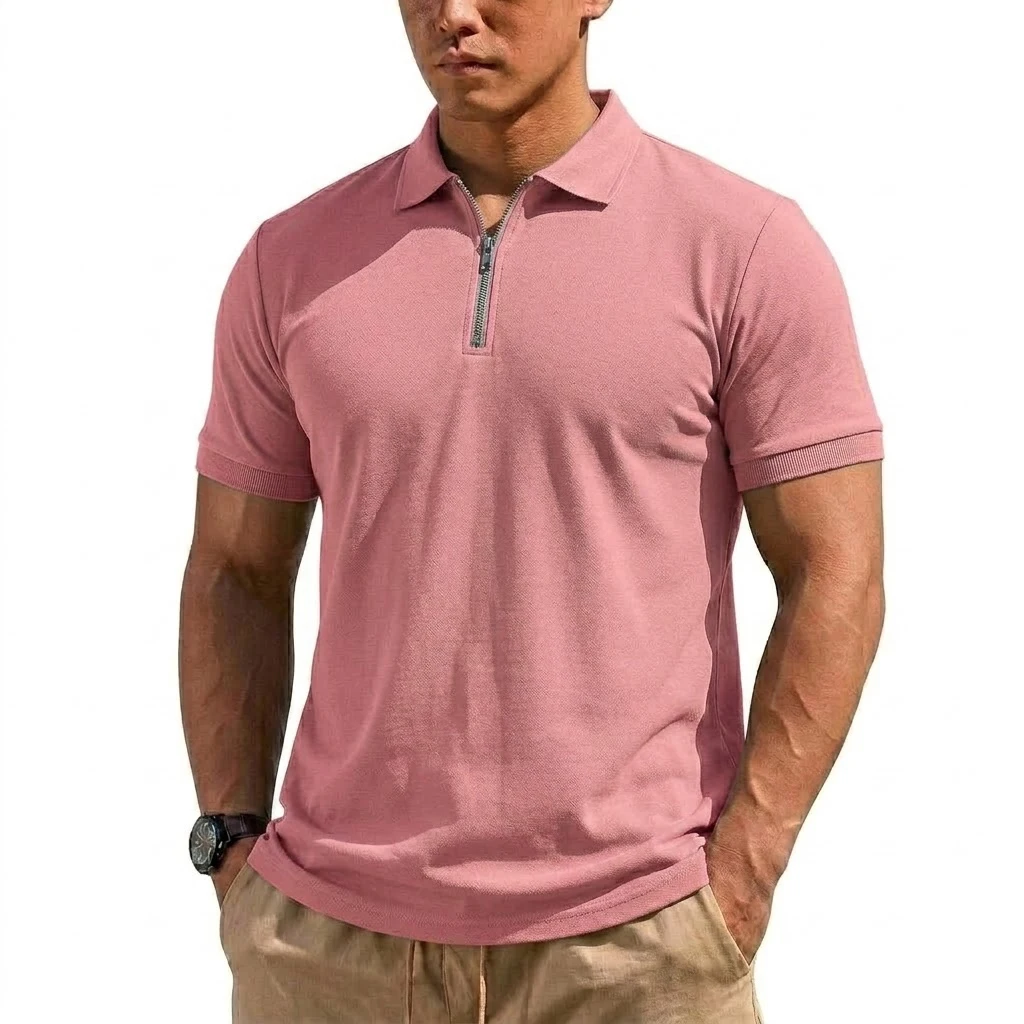 Sommer Herren Henry Shirts Gym Man Kurzarm T-Shirt Leichtes Reißverschluss-T-Shirt Koreanische Schnelltrocknende Shirts Herrenbekleidung – Detail 8