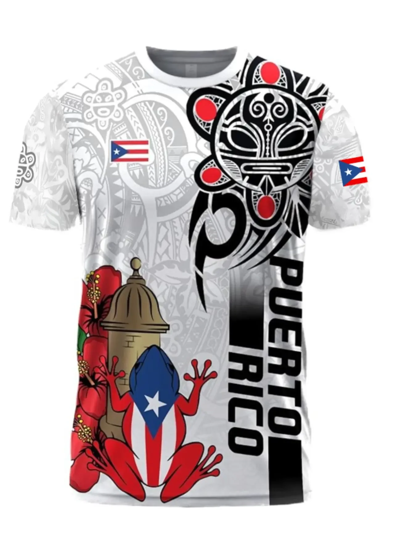 Men's Puerto Rican Pattern T-Shirt, Shirt with Tribal Print, Casual Cultural Clothing, Street Fashion, Streetwear, Menswear