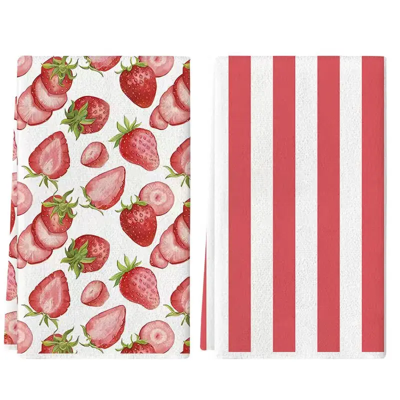 2 uds., toallas de cocina de fresa a rayas rojas y blancas, juego de toallas de 40Cm * 60Cm, paño de limpieza suave súper absorbente, toalla de té para cocinar y hornear, toalla de mano, paño de limpieza, paño de cocina, decoración de la sala de estar, el
