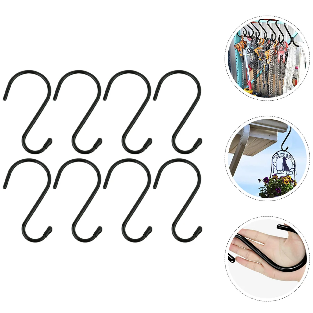 

8pcs Black Metal S Hooks for Bathroom Kitchen Clothes Storage Hanging Multipurpose Coat Hanger Home Display Decor