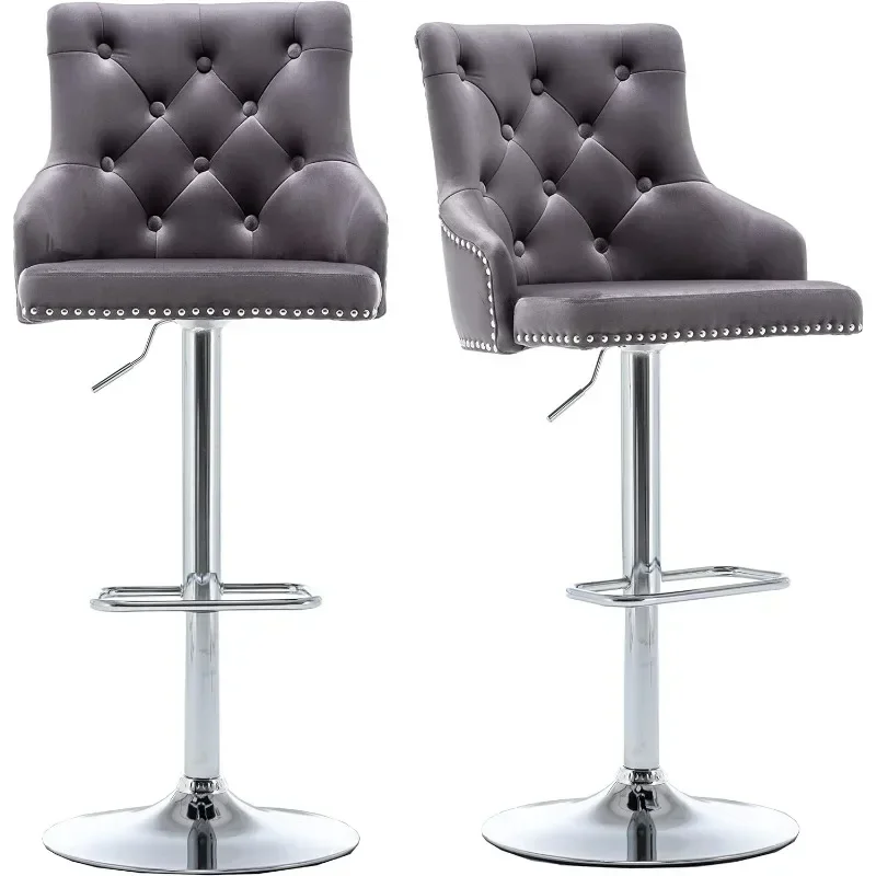 # Swivel 33.5" Set Of 2 Kitchen Upholstered Dining Barstool 25"-33" Adjustable High Back Stool Counter Bar Chairs, Velvet Chrom