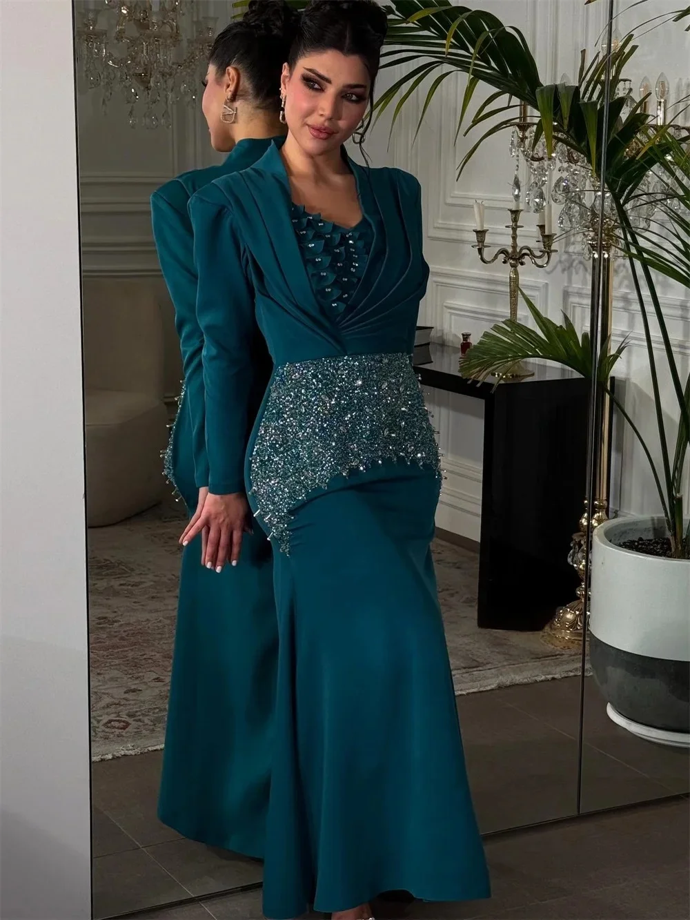 

Бирюзовое платье с длинными рукавами и бисером на заказ Вечерние платья для выпускного вечера Pastrol унисекс Джерси Ретро Дубай Саудовская Аравия по индивидуальному заказу