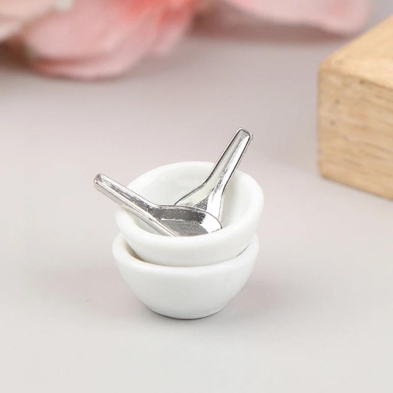 4pcs/set Mini Ceramic Bowl Soup Spoon Model Simulation Kitchen Decoration Dish Toys 1:12 Dollhouse Miniature