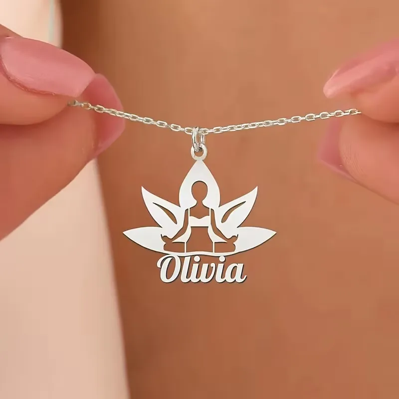

Custom Yoga Fitness Lotus Name Necklaces For Women Stainless Steel Customized Necklace Pendant Personalized Neck Jewelry Gift