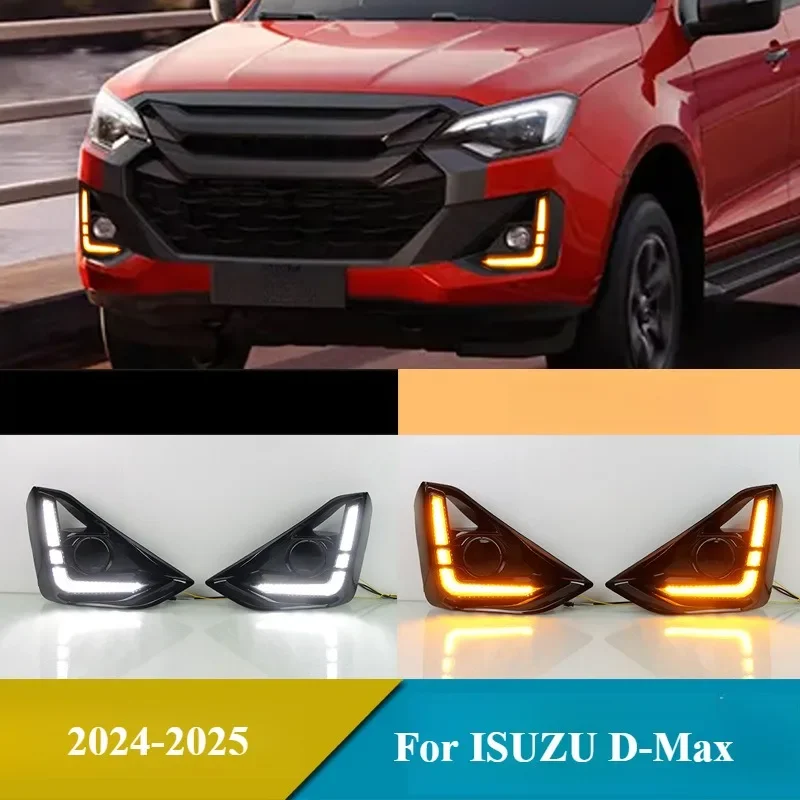 

2 PCS DRL For Isuzu D-Max 2024 2025 Car LED Daytime Running Light Front Bumper Fog Lamp with Dynamic Turn Signal 12V Daylights