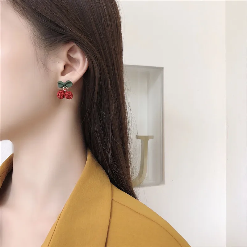 Jea. Angel New Arrival Bowknot Earring Fashion Geometric Silver Color Sweet Cherry Earring For Woman BIrthday Party Jewelry Gift