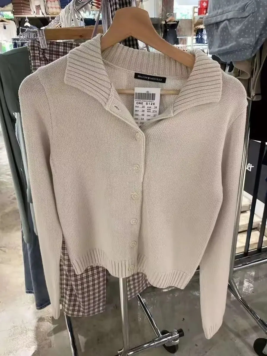 

Brandy Girl BM Knitted Collar Button up Cardigan Sweater in Beige Color for Autumn Winter Commute Sle Long Sve Regu...