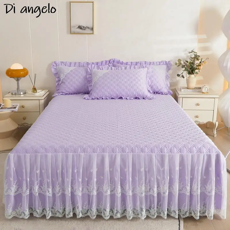 Thickened Pure Cotton Lace Bed Skirt Pillowcase Mattress Cover Double King Home Decor Textile Multi Size Multi Color #/