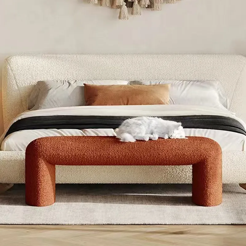 Sofa Side Long Seat Ottoman High Density Sponge Ventilated Fluffy Pure Italian Design Shoe Bench with Open Underneath Storage