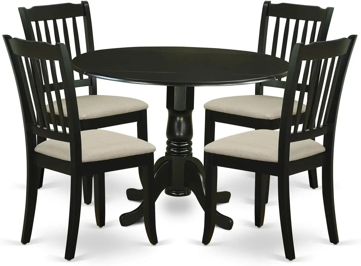 Dlda5-Blk-C 5 Piece Dining Table Set For 4 Includes A Round Kitchen Table With Dropleaf And 4 Linen Fabric