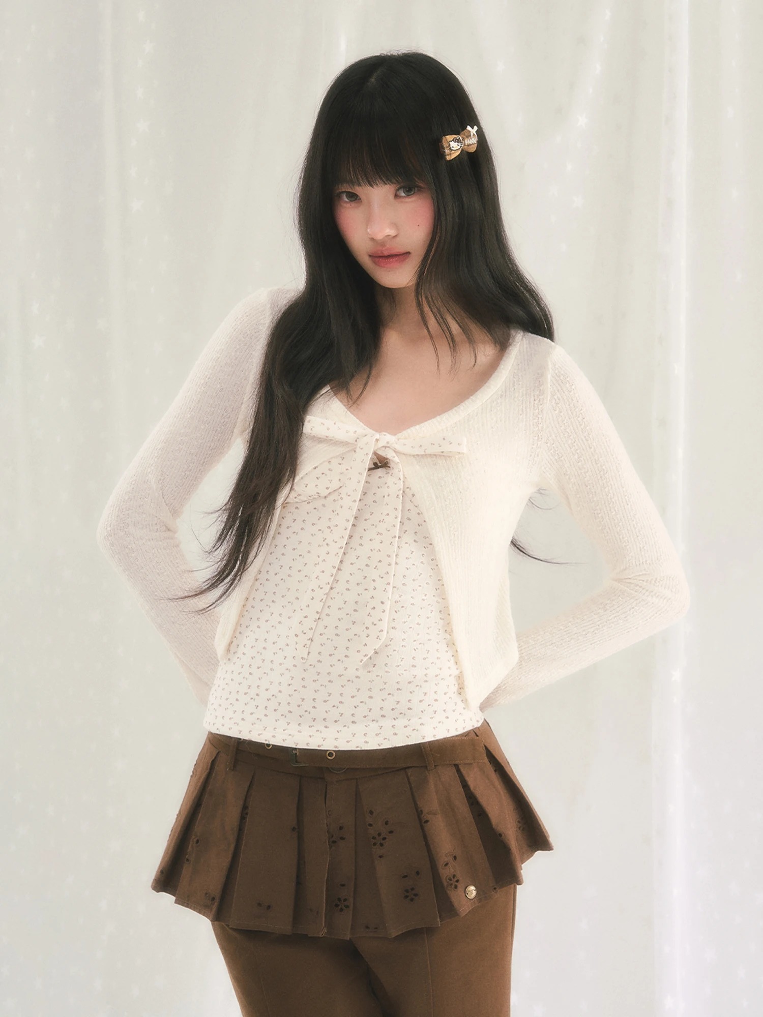 

Wedhub Floral Knot Long Sve V-Ne Women's Open Cardigan Spring 2026 Casual Sle Slim Fit Polyester Fiber