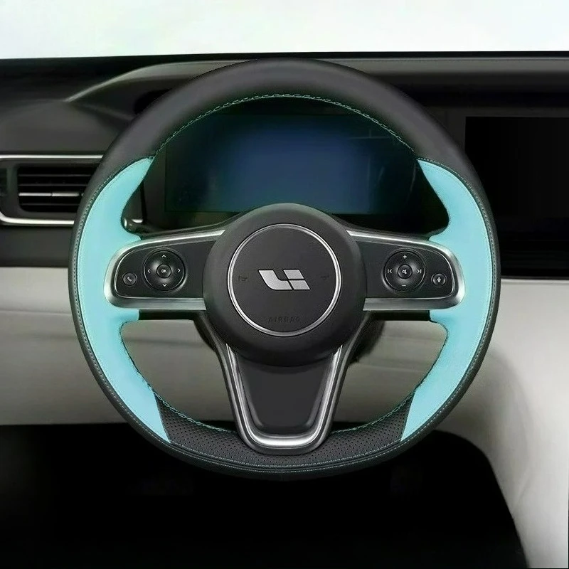 

Hand-stitched renovation ultra-thin Non-slip wear-resistant black Tianqing leather steering wheel cover For ideal one 2021