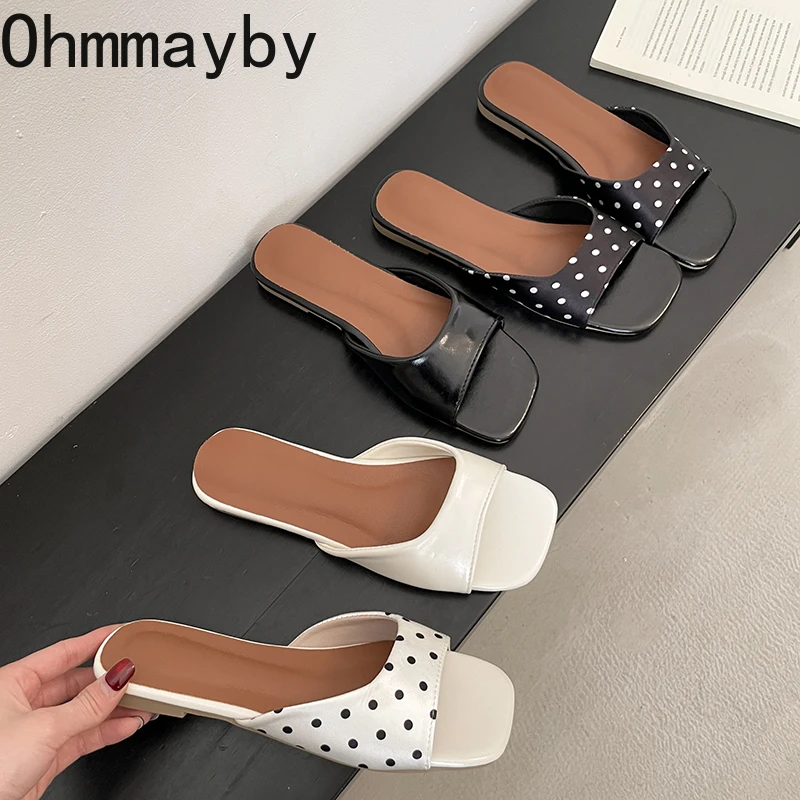2026 New Summer Fashion Women Open Toe Polka Dot Slippers Fashion Slip On Ladies Comfort Outdoor Flats Dress Slides