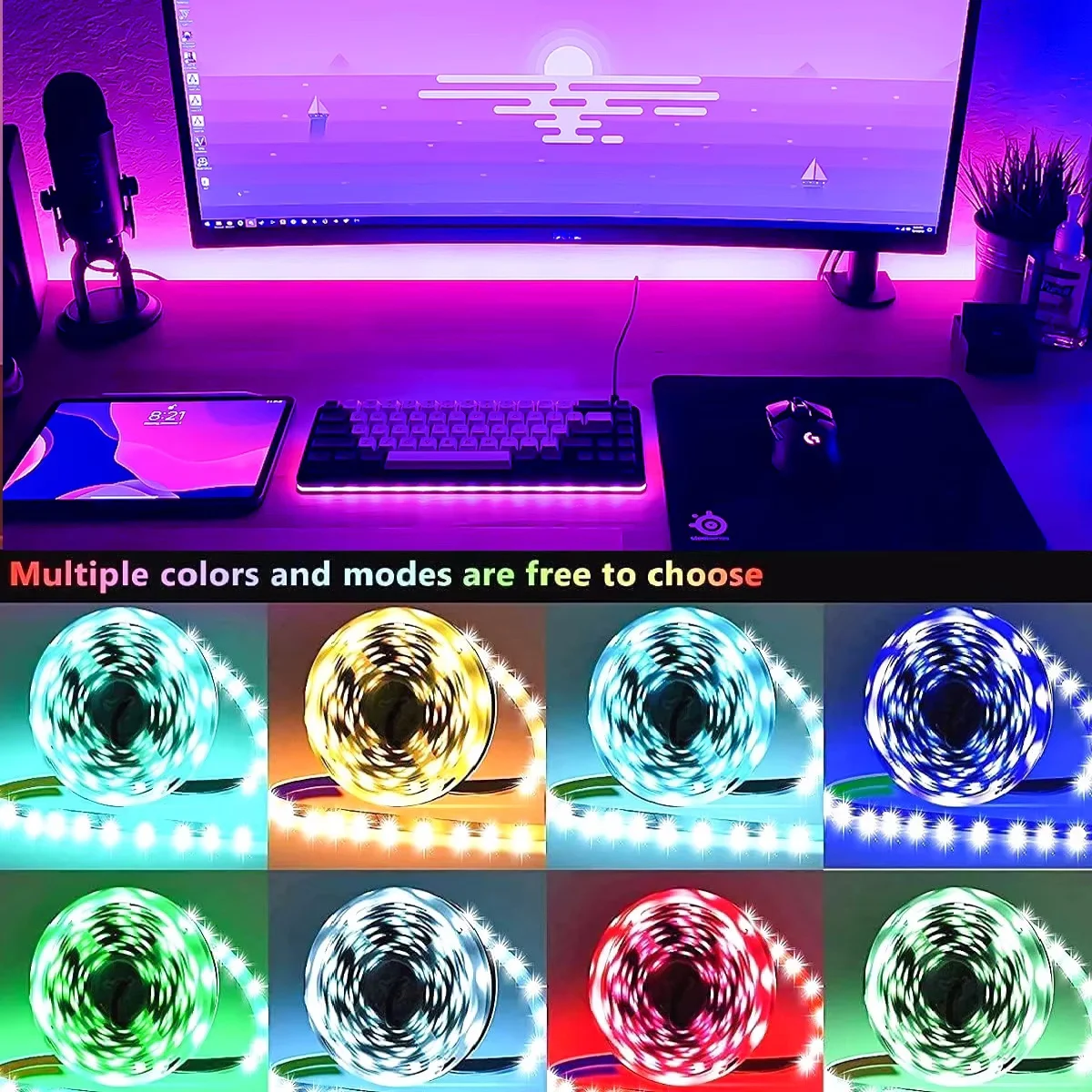 RGB LED Strip Lights For Bedroom TV Living Room Desk Home Christmas Party Decor,With 24-Key Remote, App Control Rope Light