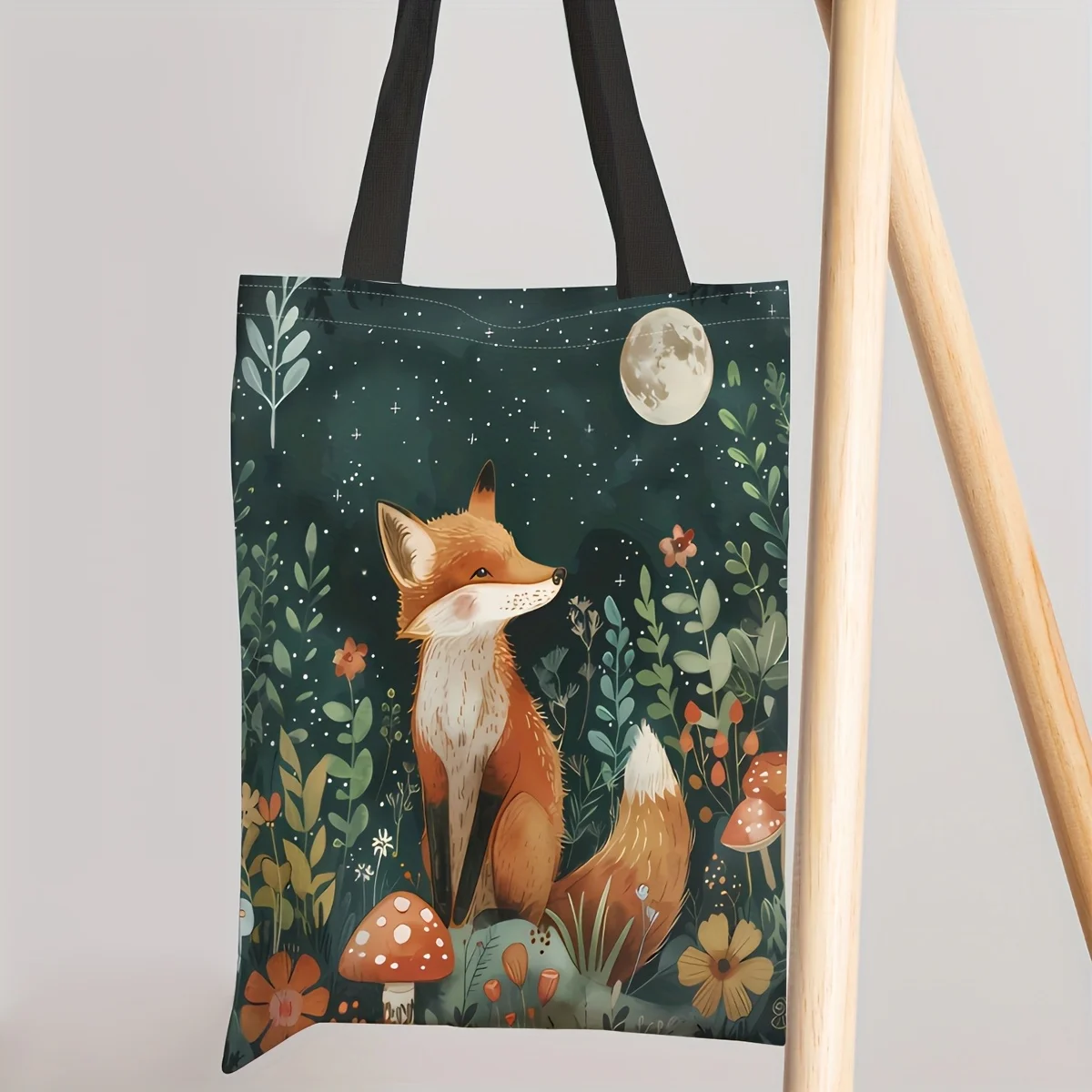 

Cartoon Fox Tote Bag Spacious Comfortable Shoulder Bag with Vibrant Forest Design Large Capacity for Shopping Handle Bags