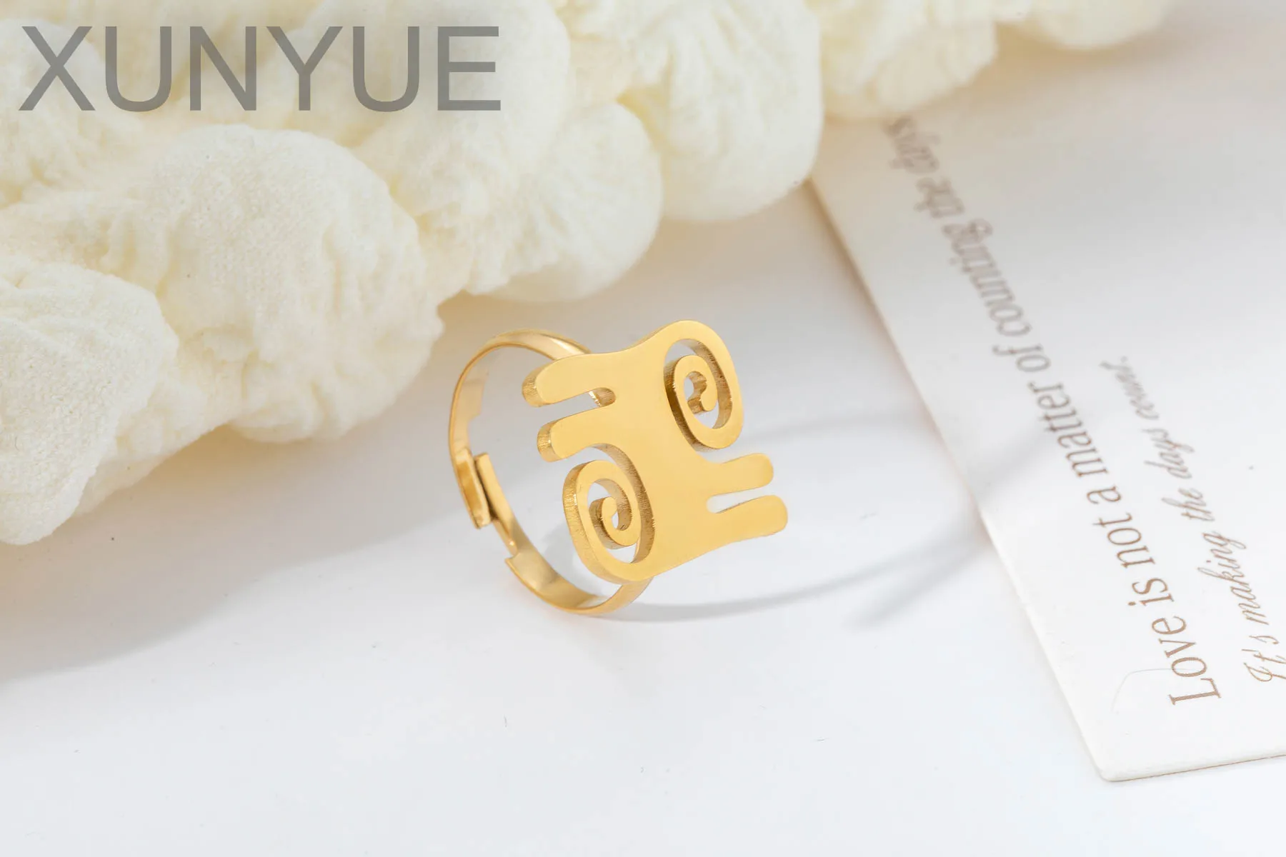 XUNYUE Custom African Symbol Ring  for Women Men Stainless Steel Personalized Logo Adinkra Gye Nyame Ethnic Jewelry Gift