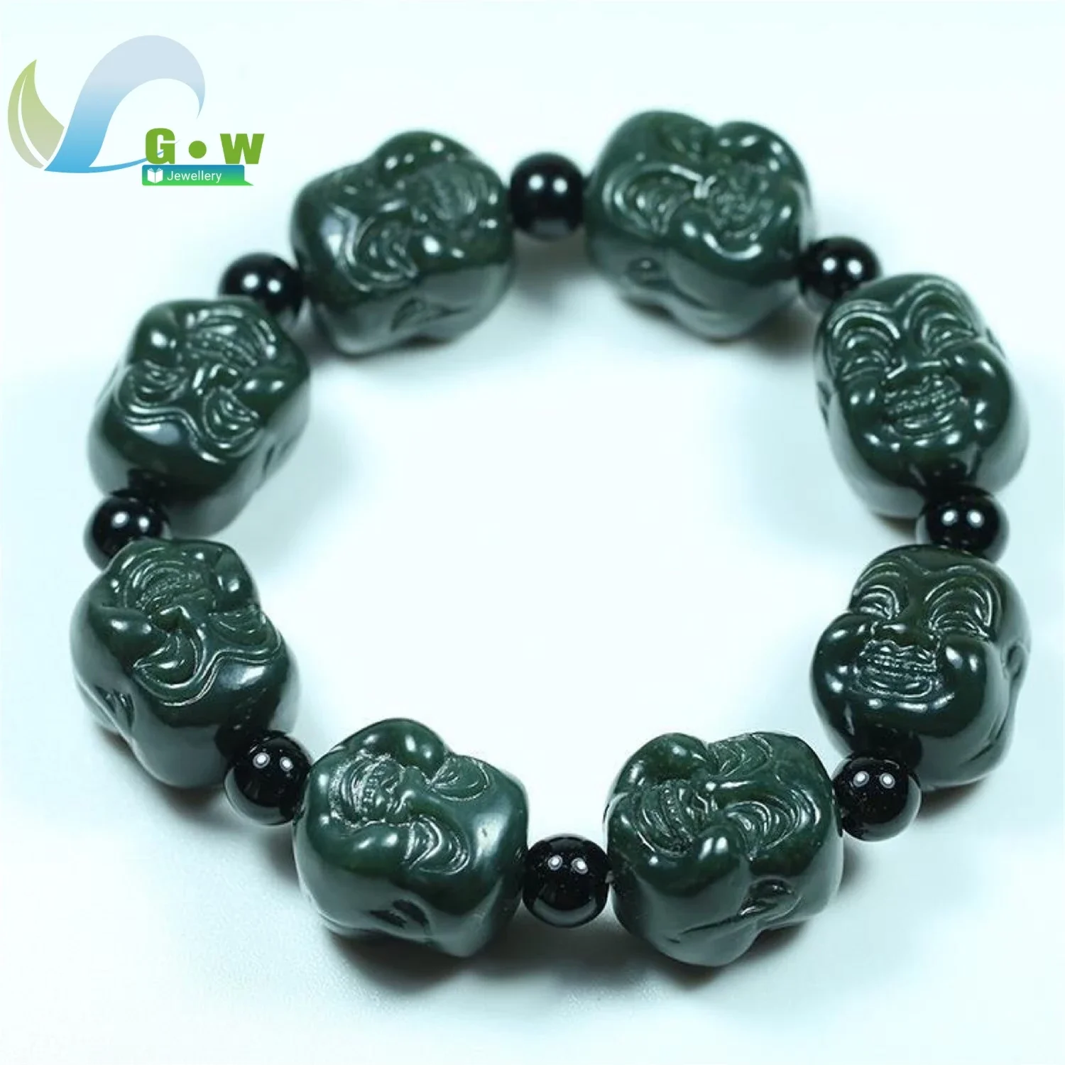 Natural Hetian Jade Bracelet Green Jade Walnut Carving Buddha Bead Men Adjustable Buddhist Jewelry Gift Handmade Spiritual Medit