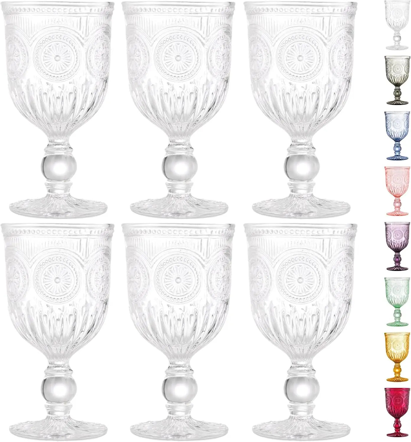 

Vintage Wine Glasses,Set of 6 Glass Goblets for Water, Wine or Cocktails - Fancy Wine Glasses with a retro vibe. Sunflow